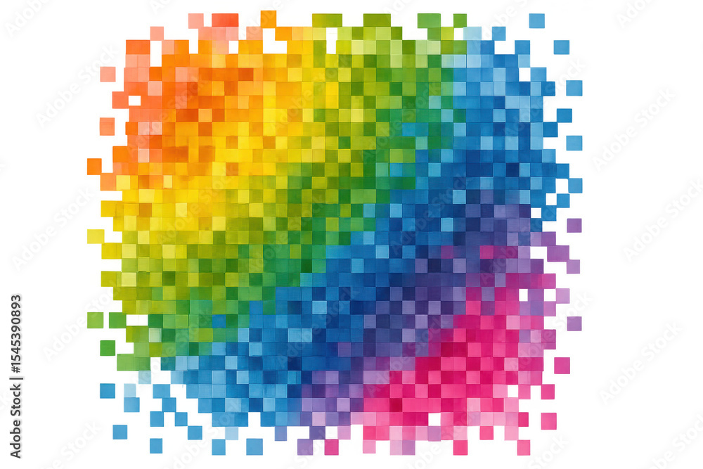 Aufkleber pixelated rainbow squares forming circular gradient pattern, transparent background, digital art des