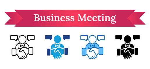 Business Meeting Multi Style Icon - Two professionals shaking hands with speech bubbles, representing agreement or communication