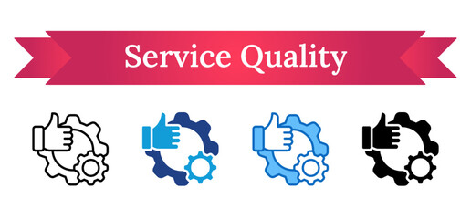 Service Quality Multi Style Icon - Hand giving thumbs up beside cogwheel, symbolizing approval and optimized performance