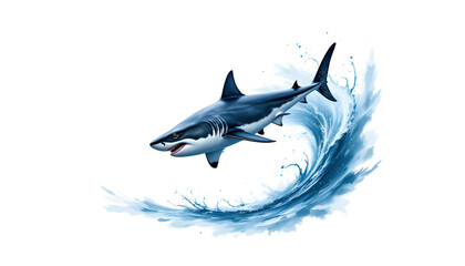 Dynamic Illustration of Shark Swimming Through Ocean Wave Splash