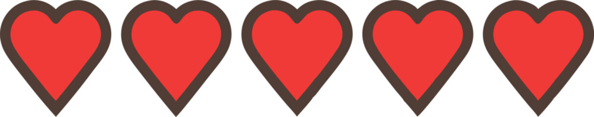 Five Red Hearts in a Row Vector Illustration

