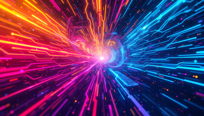 Abstract Digital Background with Colorful Light Trails in Motion