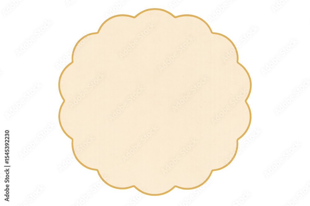 Poster round decorative label with scalloped golden border on a transparent background, ideal for adding vi