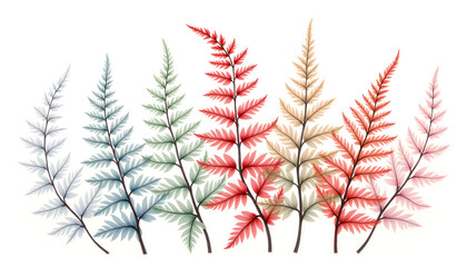 Colorful Fern Leaves Collection in Soft Pastel Tones for Design