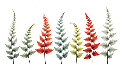 Colorful Fern Leaves Isolated on White Background for Nature Design