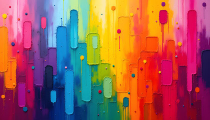 Vibrant Abstract Background with Colorful Drips and Geometric Shapes