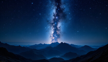 Majestic Night Sky Over Mountain Range with Starry Milky Way