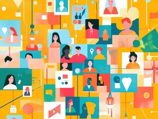 Colorful mosaic of diverse people in various occupations