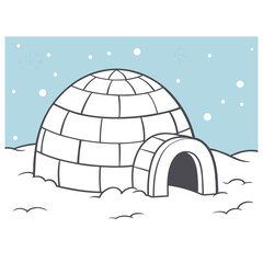 Cute Igloo in Winter Landscape Vector Illustration, Arctic Ice House with Falling Snow Graphic