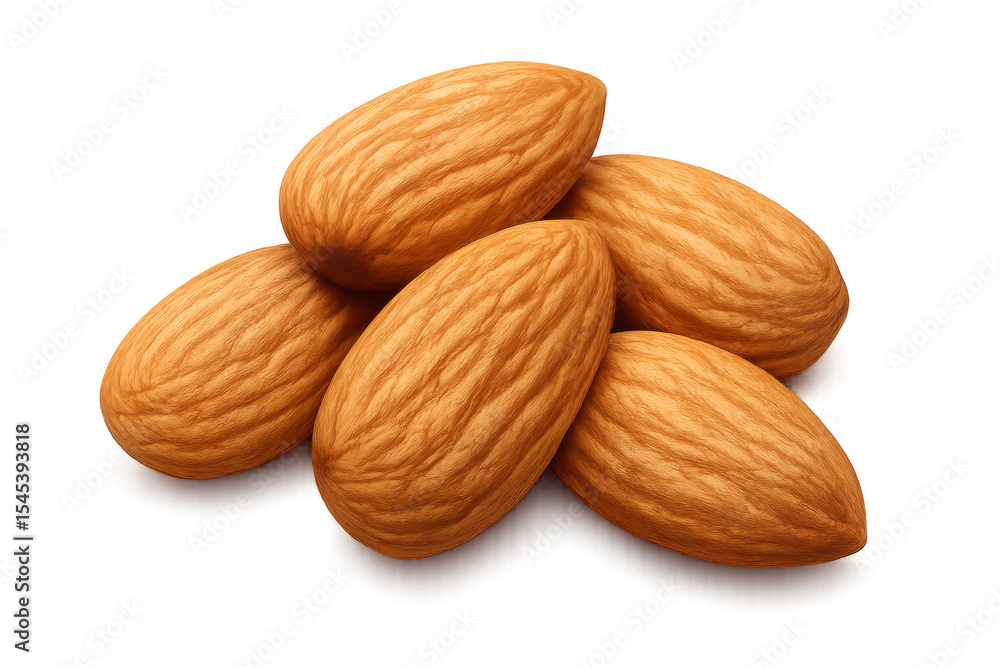 Poster five almonds are forming a small pile on a transparent background, creating a visually appealing arr