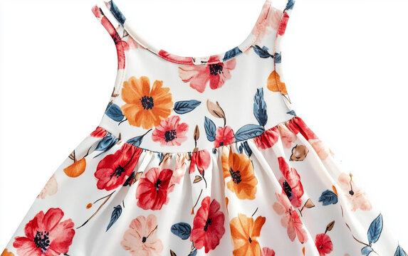 Stunning close-up of a floral print sundress with playful, eye-catching designs in vibrant colors. Generative AI.