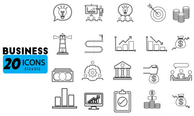 Fototapeta premium Business and Finance Outline Icons for UI/UX Design and Presentations