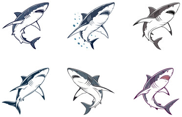 Obraz premium Shark Vector Designs Set Fierce and Minimal Ocean Predator Illustrations