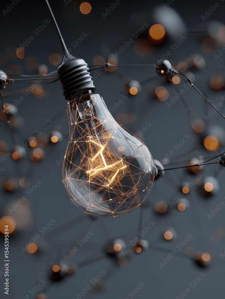 Poster a light bulb illuminates a complex network of interconnected nodes, representing a fully formed idea