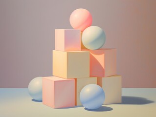 Stacked pastel-colored blocks with white balls on top