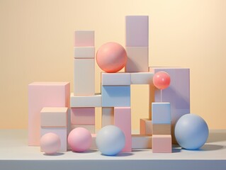 'Colorful stacked toys against light backdrop'