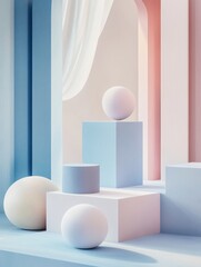 Colorful 3D abstract art sculptures in room