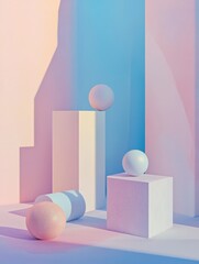 Vibrant modern art sculpture setup on pink background