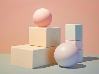 Colorful abstract sculptures on wooden blocks