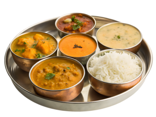 Delicious indian thali meal isolated on white background.png