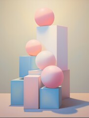 Colorful abstract sculpture with large and small spheres