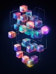 Colorful 3D cube formation on dark background