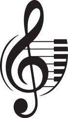 Simple black and white illustration of a treble clef combined with piano keys