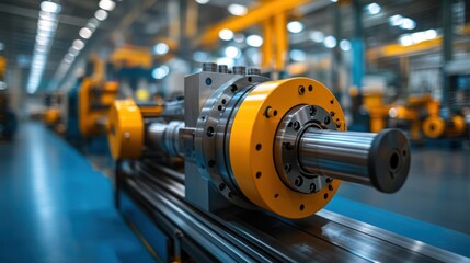 Obraz premium Industrial machine component with yellow rings