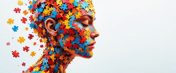 Colorful Jigsaw Puzzle Forming Human Head – Autism Awareness and Neurodiversity Concept