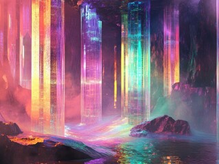 Colorful digital fantasy waterfall
