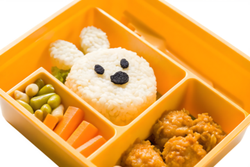 Cute bunny rice bento box lunch isolated on a white background png