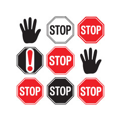 Stop sign silhouettes set isolated on white background