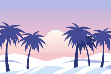 Naklejka premium Serene Sunset Palm Trees in a Snowy Landscape