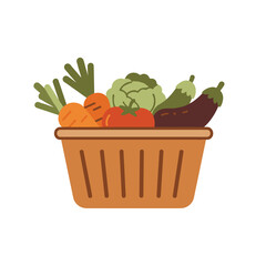 Basket of fresh vegetables isolated on white background