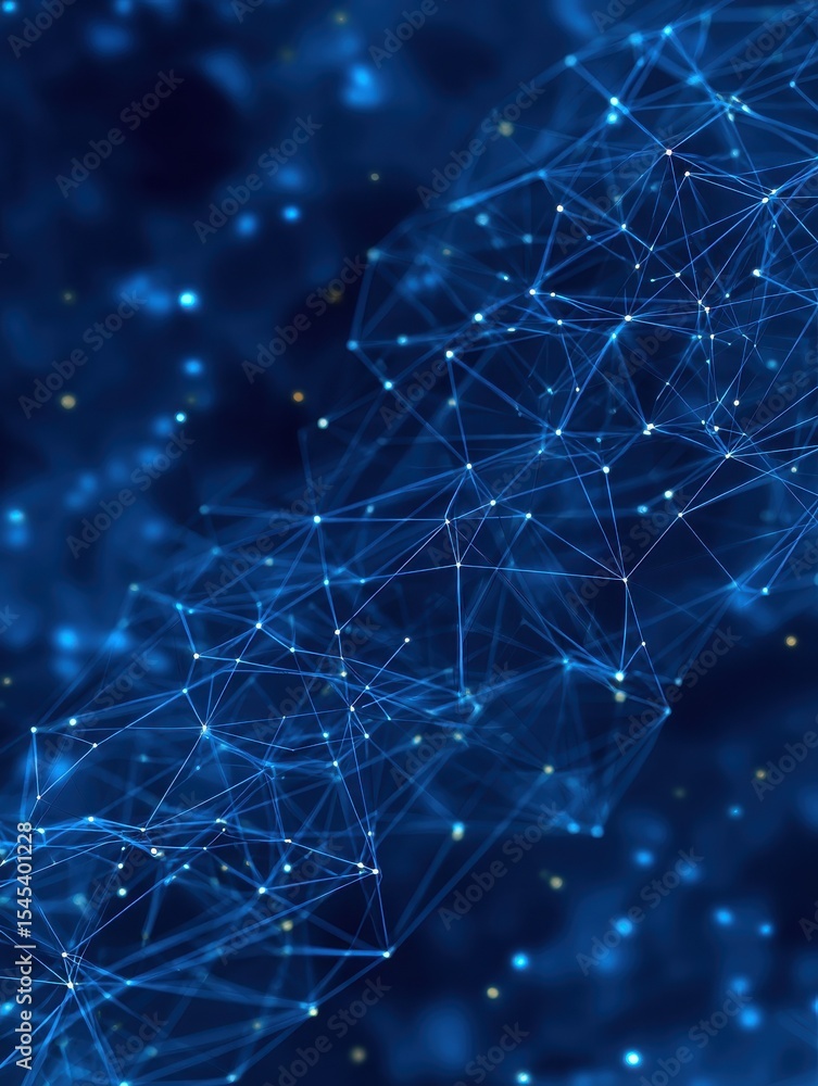 Poster dynamic web of interconnected dots and lines on vibrant blue. technology and communication network i