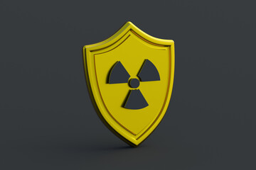 Radiation sign on shield. Safe nuclear energy. Protection of the environment from radioactive contamination. 3d render