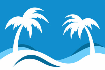 Naklejka premium Serene Tropical Paradise White Palm Trees Silhouette Against a Vibrant Blue Ocean