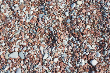 Sand and pebbles on the beach near Villa Milocer, along the Adriatic coast in Montenegro. Close-up