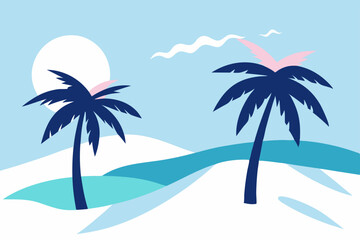 Serene Tropical Paradise Palm Trees, Sun, and Gentle Breeze Illustration