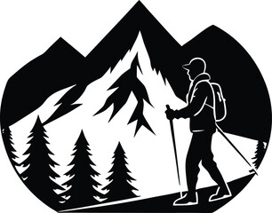 Fototapeta premium Snowy Mountain Skiing Adventure Silhouette | Winter Sport in Alps Silhouette