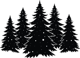 Fototapeta premium Snowy Pine Tree Winter Forest Silhouette | Evergreen Trees in Snow Scene Silhouette