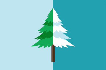 Winter's Embrace A Half-Snowed Evergreen Tree Illustration