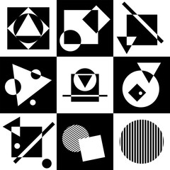 Abstract black and white simple composition. Geometric design background.