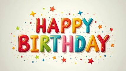 Happy birthday lettering with colorful stars isolated on white background - Powered by Adobe