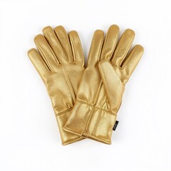 Winter golf gloves in gold color on a white background with copy space