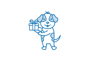 Happy line art dog offers a present, its tail wagging with joy