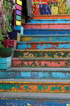 famous colorful stairs in istanbul balat