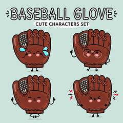 Whimsical cartoon Baseball Gloves featuring cute expressions, perfect for playful designs and fun content.