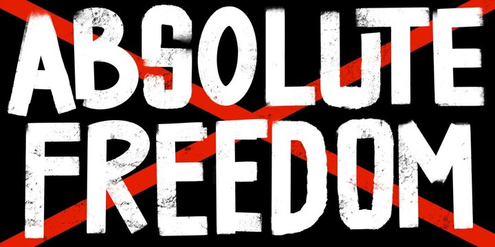 letter absolute freedom, illustration of absolute freedom with a unique simple font and white color, with a red cross line, a sign that absolute freedom will not happen