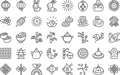 Obraz premium Chinese New Year Line Icons – Editable Stroke Traditional Holiday Vector Set
